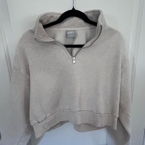 Aritzia TNA Cozy Fleece Perfect Half-Zip Cropped Sweatshirt
